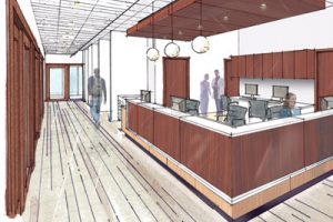 Rendering Duane and Kathy Enzminger Oncology Nurses Station at JRMC Cancer Center, Jamestown, ND