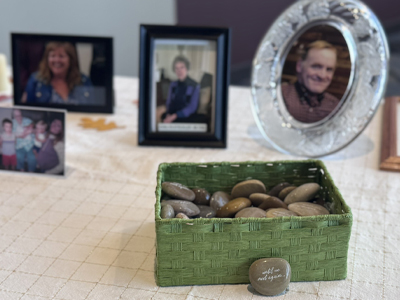 Image of framed photos and garden stones