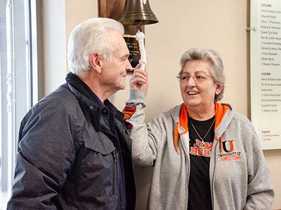 After chemotherapy in Jamestown, radiation in Colorado, surgery as well as other services in Bismarck, Sharon Yoder rang the JRMC Cancer Center bell.